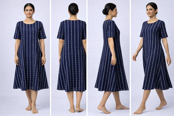 Navy_Blue_A-Line_Kurti_in_Katha_Cotton_with_All-Over_Traditional_Print__Alternate_SEO_Title: