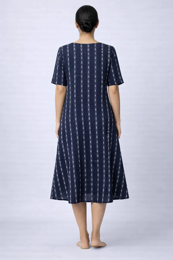 Navy_Blue_A-Line_Kurti_in_Katha_Cotton_with_All-Over_Traditional_Print__Alternate_SEO_Title: