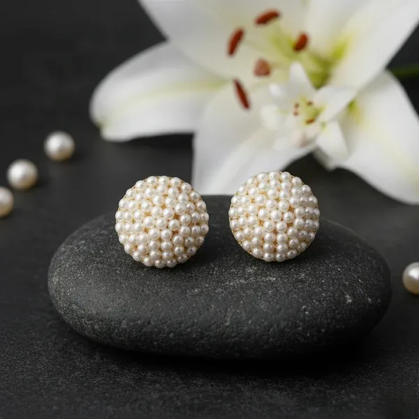 White_Alloy_&_Zinc_Plating_Classic_Pearl_Cluster_Stud_Earrings_?_Timeless_Elegance_For_Every_Occasion_For_Women