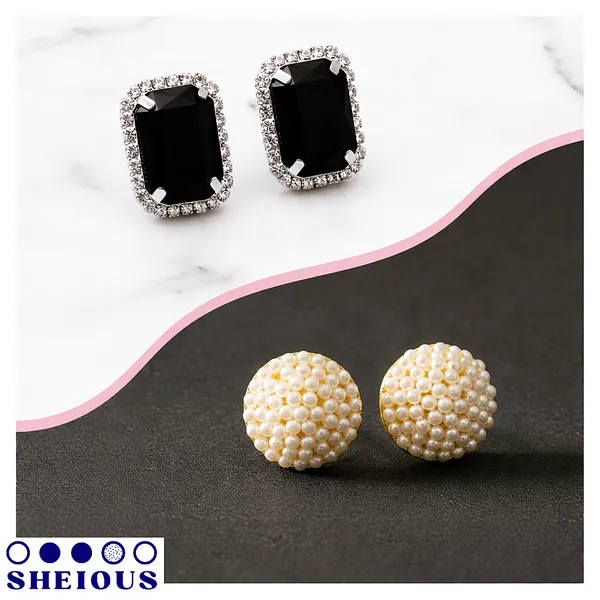 Combo_(Set_of_2)_Black_Crystal_Stud_&_Pearl_Ball_Earrings
