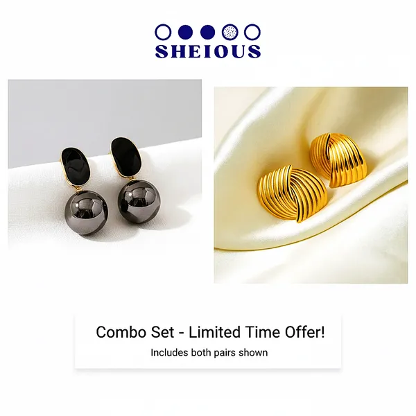 Combo_(Set_of_2)_Bold_Black_Sphere_Drop_&_Textured_Gold_Stud_Earrings