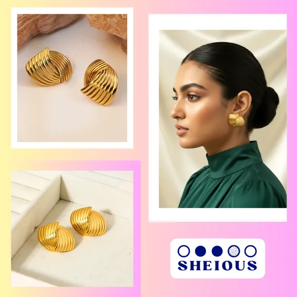 Combo_(Set_of_2)_Bold_Black_Sphere_Drop_&_Textured_Gold_Stud_Earrings