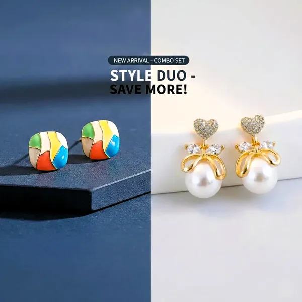 Combo_(Set_of_2)_Colorful_Enamel_Stud_&_Pearl_Heart_Drop_Earrings