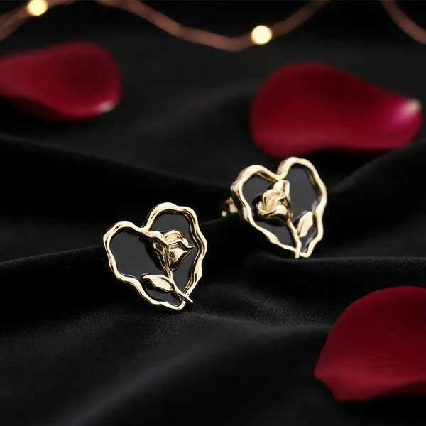 Combo_(Set_of_2)_Elegant_Pearl_Stud_&_Floral_Black_Gold_Earrings