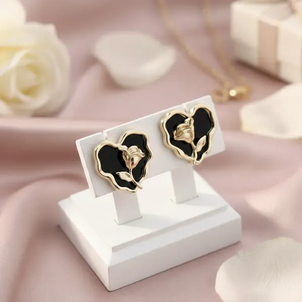 Combo_(Set_of_2)_Elegant_Pearl_Stud_&_Floral_Black_Gold_Earrings