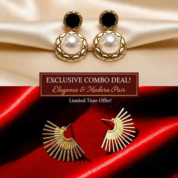 Combo_(Set_of_2)_Elegant_Pearl_Stud_&_Gold_Fan_Statement_Earrings