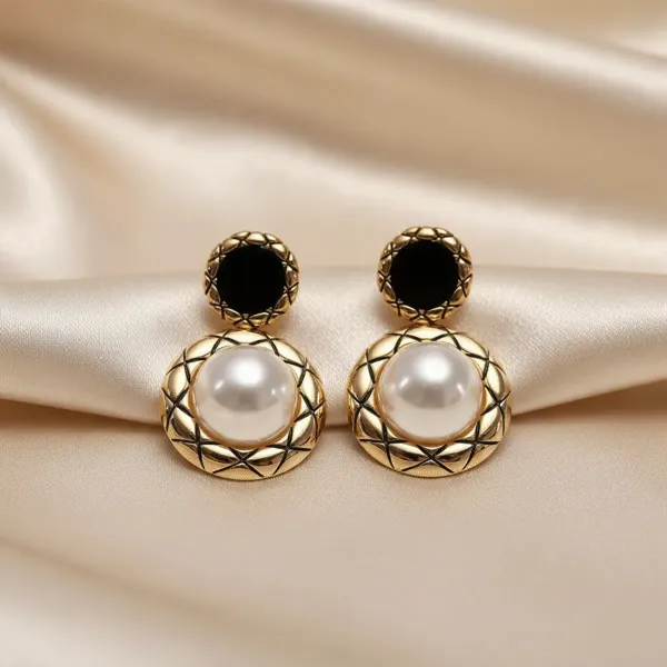 Combo_(Set_of_2)_Elegant_Pearl_Stud_&_Gold_Fan_Statement_Earrings