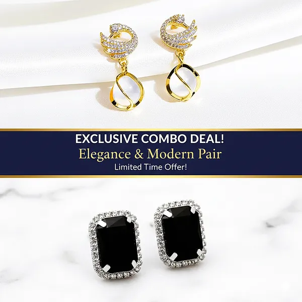 Combo_(Set_of_2)_Elegant_Swan_Gold_Drop_&_Black_Crystal_Stud_Earrings