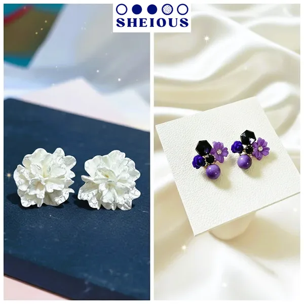 Combo_(Set_of_2)_Floral_White_Stud_&_Purple_Beaded_Earrings