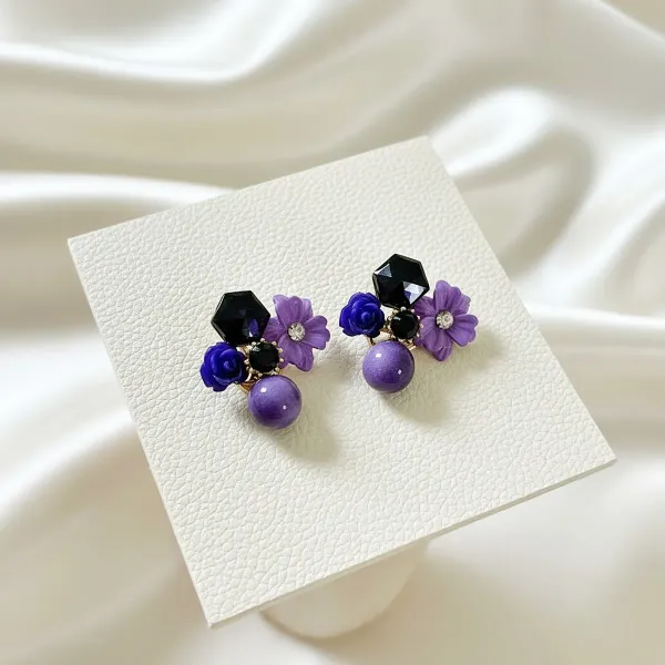 Combo_(Set_of_2)_Floral_White_Stud_&_Purple_Beaded_Earrings