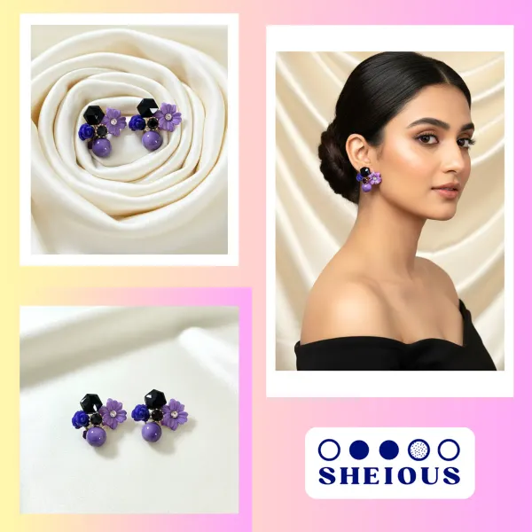Combo_(Set_of_2)_Floral_White_Stud_&_Purple_Beaded_Earrings