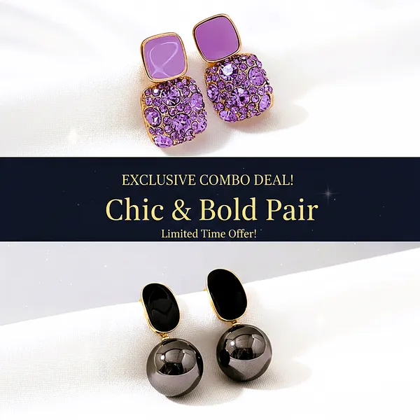 Combo_(Set_of_2)_Purple_Crystal_Stud_&_Black_Sphere_Drop_Earrings