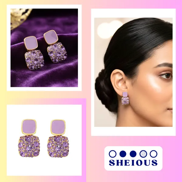 Combo_(Set_of_2)_Purple_Crystal_Stud_&_Black_Sphere_Drop_Earrings