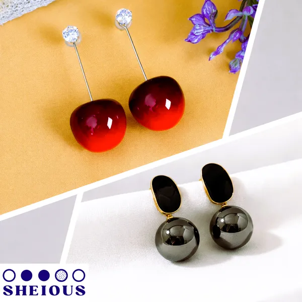 Combo_(Set_of_2)_Red_Cherry_Drop_&_Black_Glam_Statement_Earrings