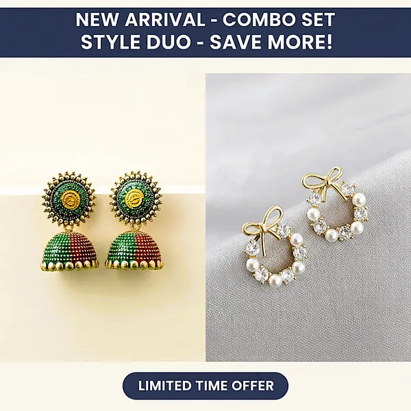 Combo_(Set_of_2)_Traditional_Jhumka_&_Pearl_Bow_Hoop_Earrings