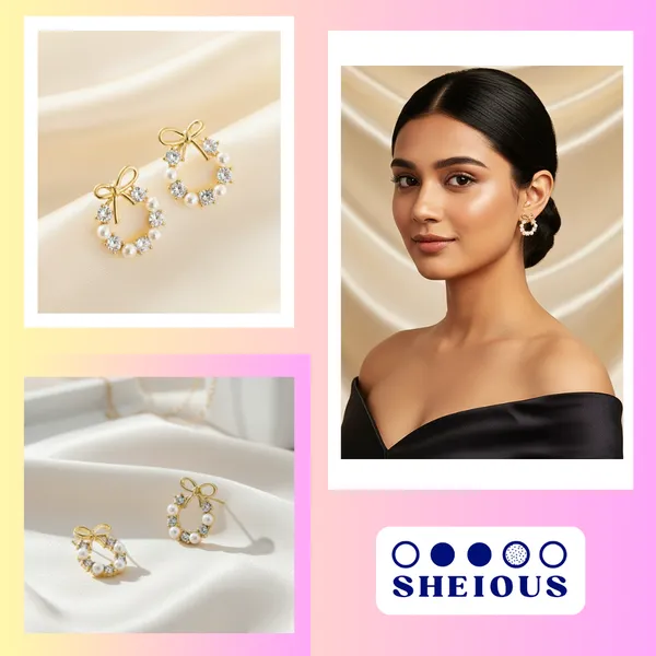 Gold_Beautiful_Bow_Pearl_Circle_Studs_For_Women