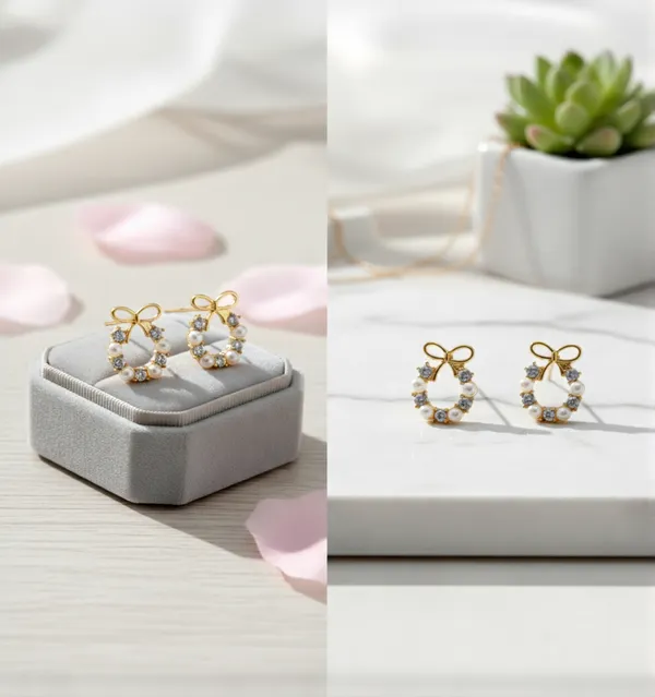 Gold_Beautiful_Bow_Pearl_Circle_Studs_For_Women