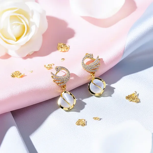 Gold_Plating_Alloy_Crystal_Opal_Swan_Earrings_For_Women