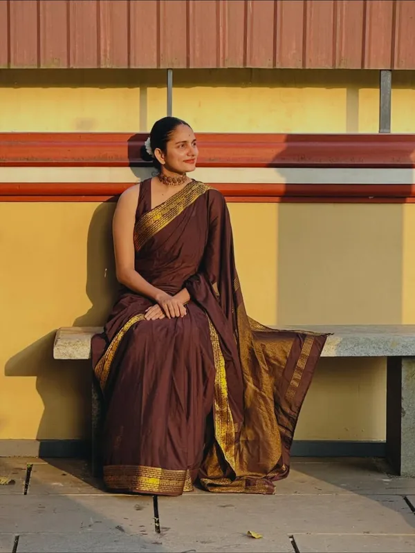 Evocative_Brown_Pure_Zari_Weaving_Banarasi_Silk_Saree_With_Verdant_Blouse_Piece