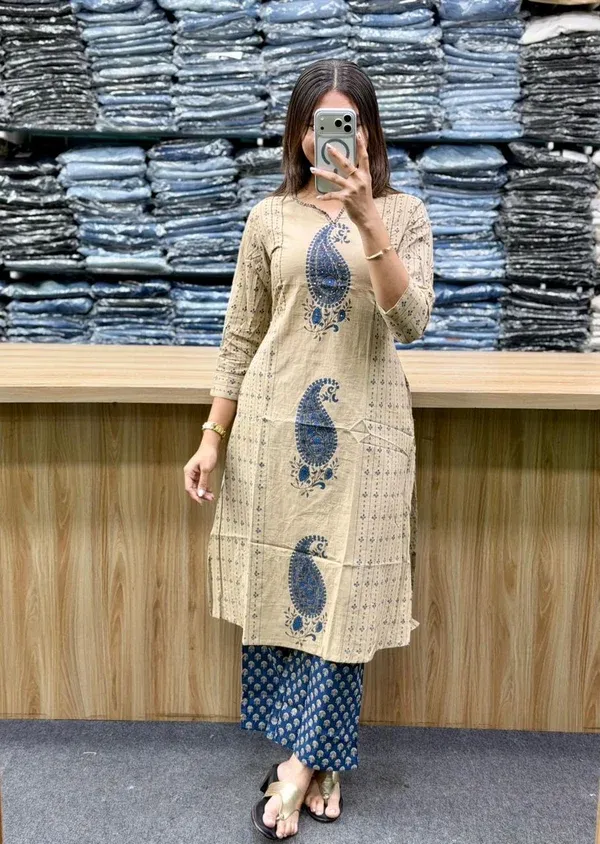 Royal_Blue_Cotton_60×60_Kairi_Print_Kurti_Pant_Dupatta_Set