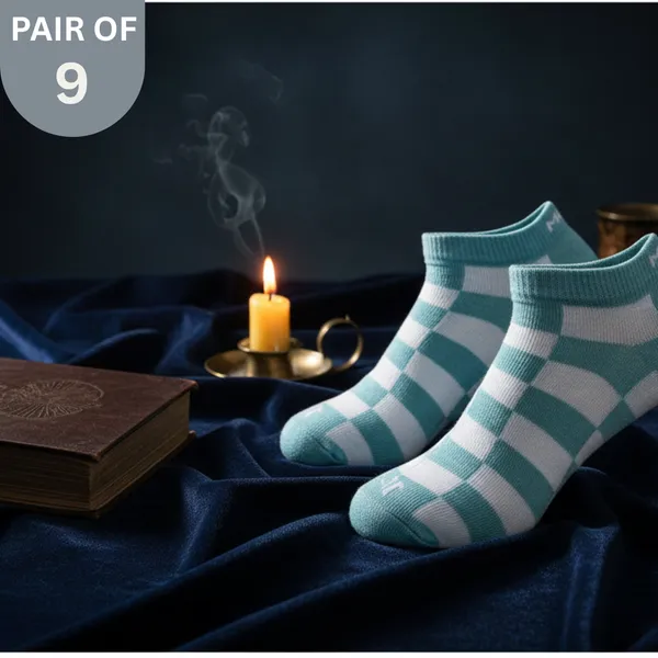 Pack_of_9_Mint_Checks_Cotton_Abstract_Print_Sneaker_Length__Socks_For_Womens