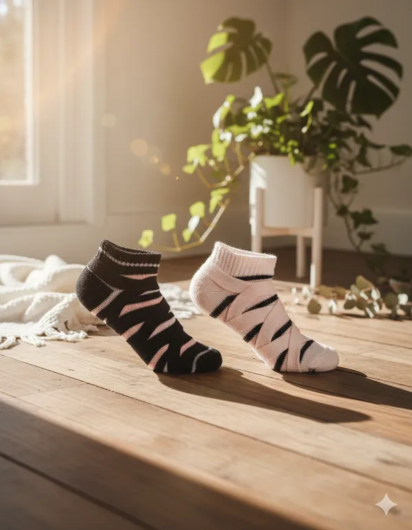 Pack_of_2_Green_&_Peach_Ankle_Length_Cotton__Sneaker_Length_Socks_For_Unisex