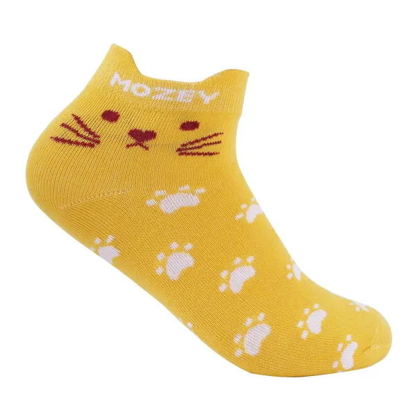 Pack_of_6_Yellow_&_White_Cotton_Cat_Sneaker_Length_Socks_For_Womens