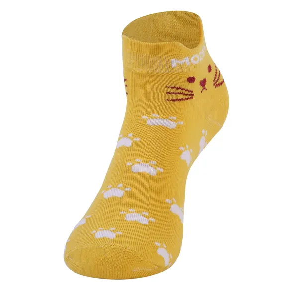 Pack_of_6_Yellow_&_White_Cotton_Cat_Sneaker_Length_Socks_For_Womens