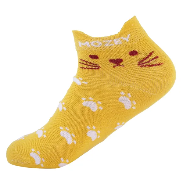 Pack_of_6_Yellow_&_White_Cotton_Cat_Sneaker_Length_Socks_For_Womens