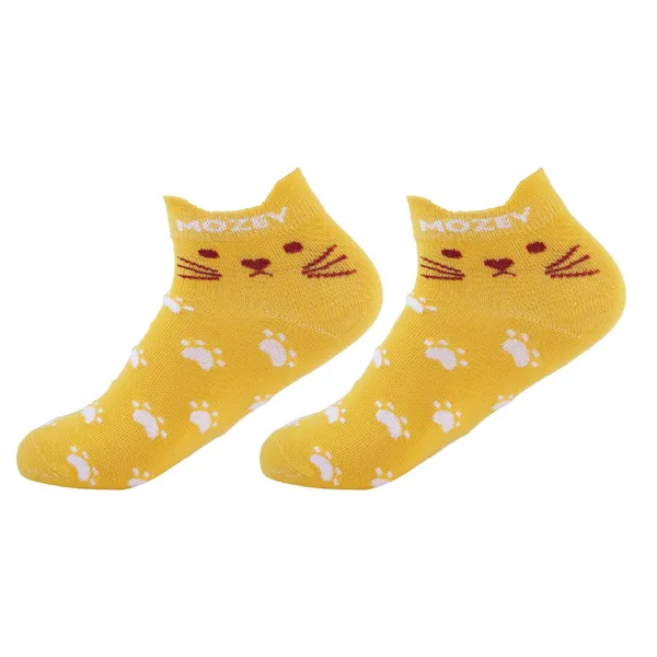 Pack_of_6_Yellow_&_White_Cotton_Cat_Sneaker_Length_Socks_For_Womens