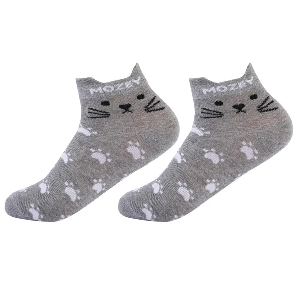 Grey_&_White_Cotton_Cat_Sneaker_Length_Anklet_Printed_Socks_For_Women