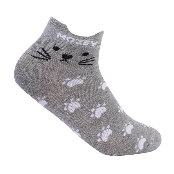 Grey_&_White_Cotton_Cat_Sneaker_Length_Anklet_Printed_Socks_For_Women