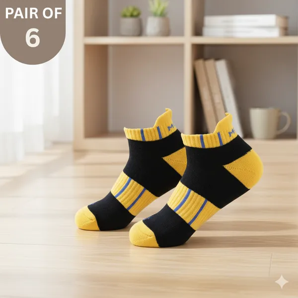 Pack_of_6_Yellow_&_Black_Ankle_Length_Sports_Socks___For_Men_&_Women