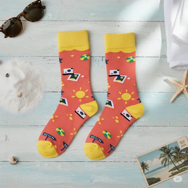 Orange_Printed_Cotton_Socks_For_Men