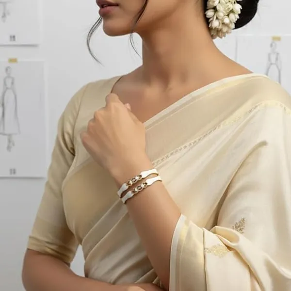 CRUSSTIQUE_GOLD_Elegant_White_and_Golden_Colour_Bangle_Set_for_Women,_2_Decorative_Metal_Bangles_with_Intricate_Pattern_Detail,_Perfect_Fashion_Jewellery_for_Party,_Wedding_and_Festive_Occasions