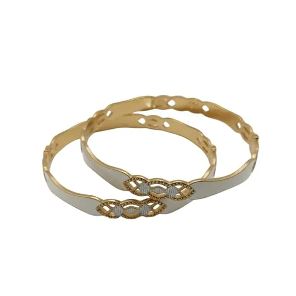 CRUSSTIQUE_GOLD_Elegant_White_and_Golden_Colour_Bangle_Set_for_Women,_2_Decorative_Metal_Bangles_with_Intricate_Pattern_Detail,_Perfect_Fashion_Jewellery_for_Party,_Wedding_and_Festive_Occasions