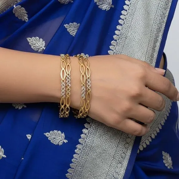 CRUSSTIQUE_GOLD_American_Diamond_Bangle_Set_for_Women,_2_Piece_Traditional_Ethnic_Design_with_Crystal_Studded_Open_Pattern,_Perfect_Jewellery_for_Party,_Wedding_and_Festive_Occasions