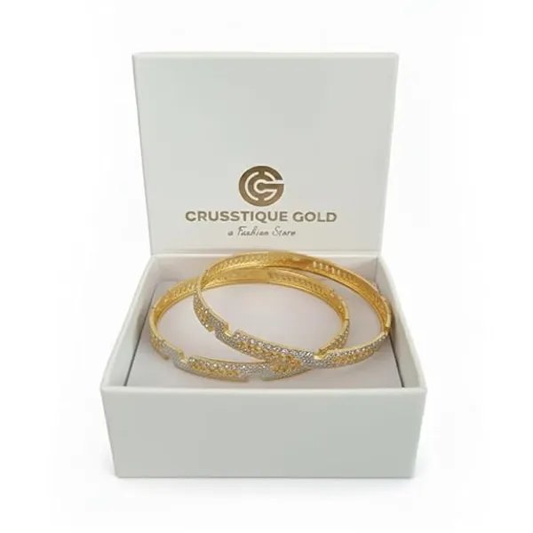 CRUSSTIQUE_GOLD_Two-Tone_Traditional_Indian_Bangle_Set_for_Women,_Ethnic_Cutwork_Design_with_Gold_and_Silver_Finish,_Elegant_Jewellery_for_Bridal