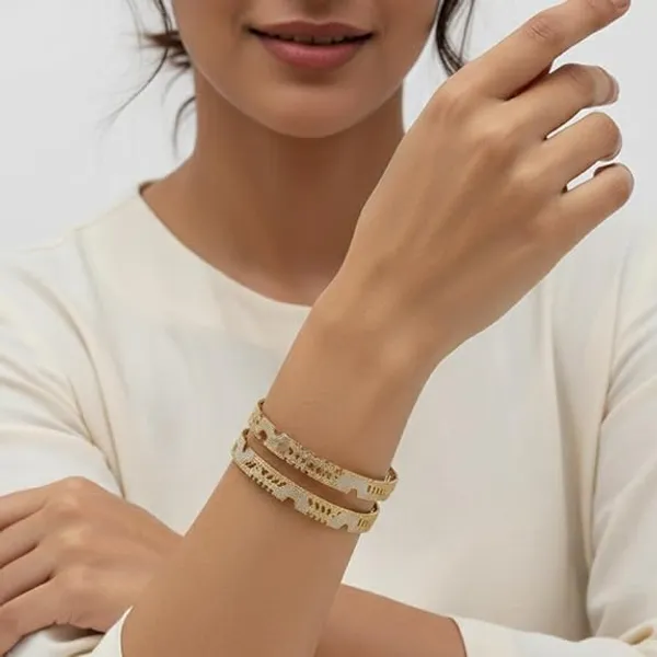 CRUSSTIQUE_GOLD_Two-Tone_Traditional_Indian_Bangle_Set_for_Women,_Ethnic_Cutwork_Design_with_Gold_and_Silver_Finish,_Elegant_Jewellery_for_Bridal