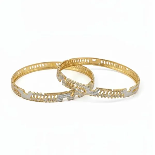 CRUSSTIQUE_GOLD_Two-Tone_Traditional_Indian_Bangle_Set_for_Women,_Ethnic_Cutwork_Design_with_Gold_and_Silver_Finish,_Elegant_Jewellery_for_Bridal