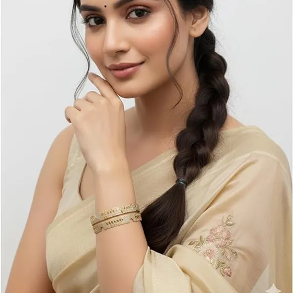 CRUSSTIQUE_GOLD_Two-Tone_Traditional_Indian_Bangle_Set_for_Women,_Ethnic_Cutwork_Design_with_Gold_and_Silver_Finish,_Elegant_Jewellery_for_Bridal