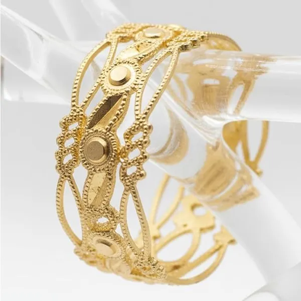 CRUSSTIQUE_GOLD_Elegant_Bangle_for_Women,_Traditional_Indian_Style_with_Textured_Floral_Design,_Fashion_Jewellery_for_Party,_Wedding_and_Festive_Occasions