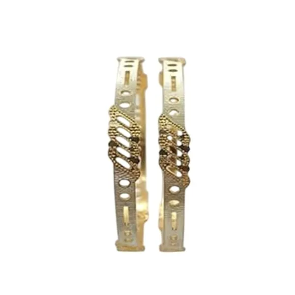 CRUSSTIQUE_GOLD_Elegant_Bangle_Set_for_Women,_2_Piece_Traditional_Indian_Style_with_Textured_Cut-Out_Design,_Decorative_Fashion_Jewellery_for_Party_and_Festive_Occasions