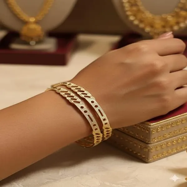 CRUSSTIQUE_GOLD_Elegant_Bangle_Set_for_Women,_2_Piece_Traditional_Indian_Style_with_Textured_Cut-Out_Design,_Decorative_Fashion_Jewellery_for_Party_and_Festive_Occasions