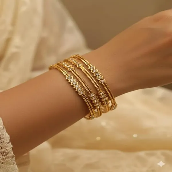 CRUSSTIQUE_GOLD_Crystal_Bangle_Set_for_Women,_Set_of_4_Traditional_Indian_Style_Bangles_with_Sparkling_Rhinestone_Design,_Jewellery_for_Party
