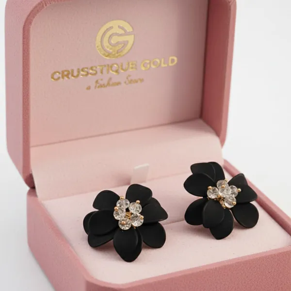 Black_Crystal_Flower_Stud_Earrings_For_Women_Petals_Gold-Toned_Accents_Elegant_Floral_Jewelry_Lightweight_Comfortable_Gift_For_Her_Party_And_Office