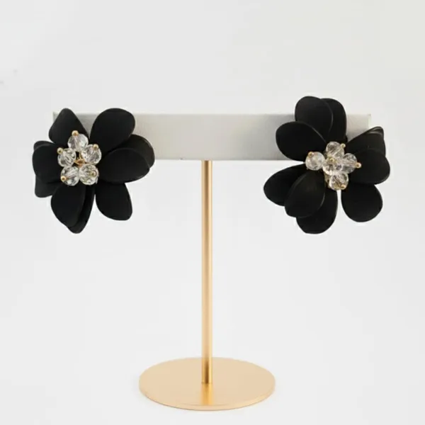 Black_Crystal_Flower_Stud_Earrings_For_Women_Petals_Gold-Toned_Accents_Elegant_Floral_Jewelry_Lightweight_Comfortable_Gift_For_Her_Party_And_Office