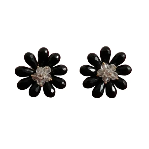 Black_Flower_Crystal_Stud_Earrings,_Daisy_Design_With_Clear_Center,_Stylish_Fashion_Jewelry_Accessories_For_Women