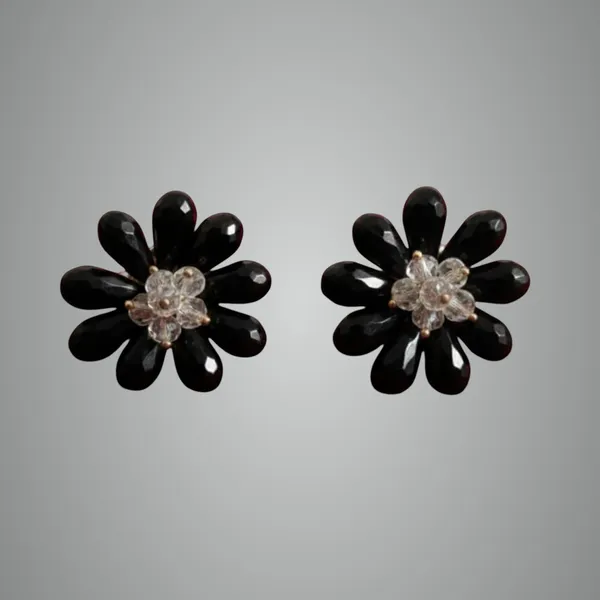 Black_Flower_Crystal_Stud_Earrings,_Daisy_Design_With_Clear_Center,_Stylish_Fashion_Jewelry_Accessories_For_Women