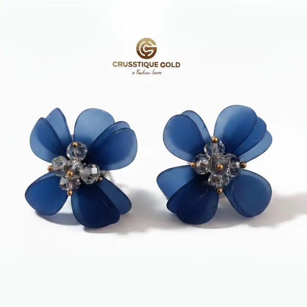 Blue_Crystal_Flower_Stud_Earrings_For_Women_Navy_Petals_Gold_Accent_Elegant_Floral_Jewelry_Lightweight_Comfortable_Gift_For_Her_Party_And_Office